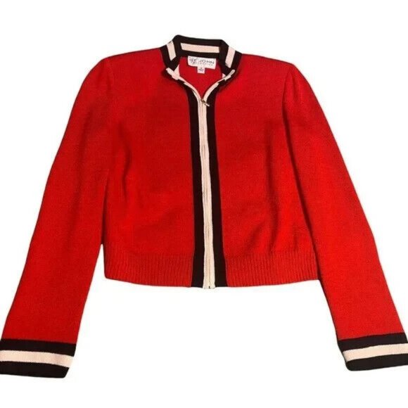 St. John Sweaters - ST JOHN COLLECTION Classic Santana Knit Red Zip Cardigan Sweater Size: P (2)